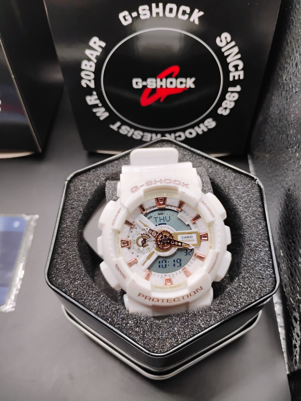 G-Shock Women’s White Watch with Rose Gold Accents